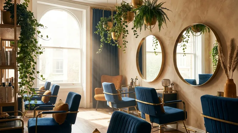 Modern salon interior with styling chairs and round mirrors, How to Open a Nail Salon in Illinois