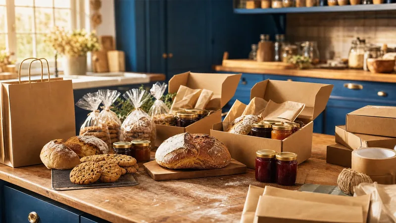 Home kitchen counter with fresh baked goods packed for sale, How to Start a Cottage Food Business in Illinois Under the Home-to-Market Act