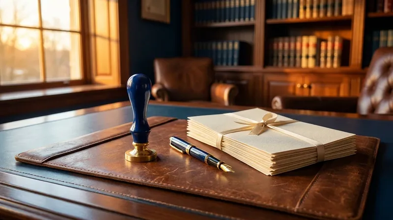 Embossing seal, fountain pen and stacked documents on a desk, How to Become a Notary in Illinois and Start a Notary or Signing Agent Business