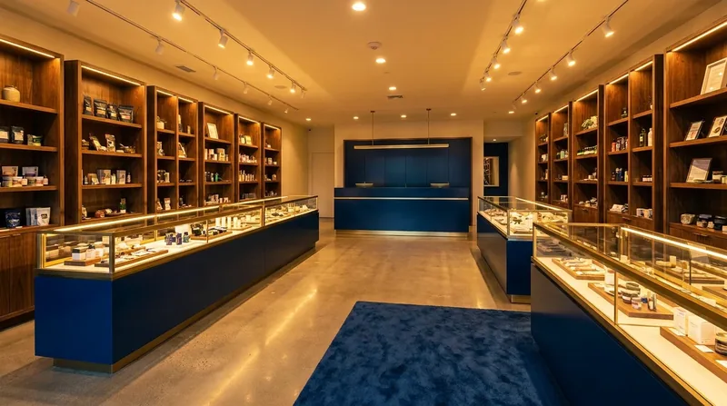 Licensed retail interior with glass display cases and wood shelving, Opening a CBD or Hemp Store in Illinois After the 2026 Delta-8 Ban